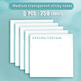 250PCS PET Transparent Sticky Notes Perspective Waterproof Clear Fluorescence Memo Pad Stationery School Office Supplies