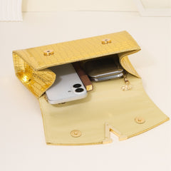 【Overseas Spot】Gold/Red/Silver/Black Alligator Leather Textured Aristocratic Ladies Handbag